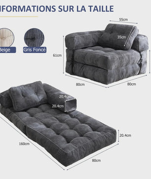 Opvouwbare Corduroy Sofa Bed met Geheugen Spons - Multifunctioneel en Comfortabel