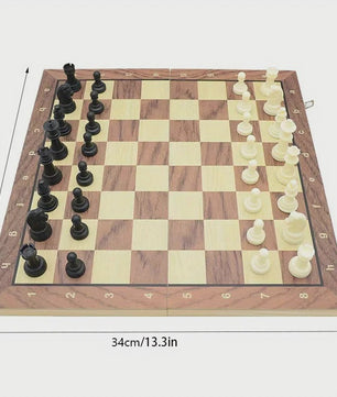 Magnetisch Houten Schaakspel - Opvouwbaar & Draagbaar Strategisch Bordspel