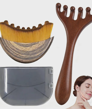 Gezichtsborstel & Houten Meridian Massage Kam: Lymfatische Drainage & Kaaklijn Sculpting