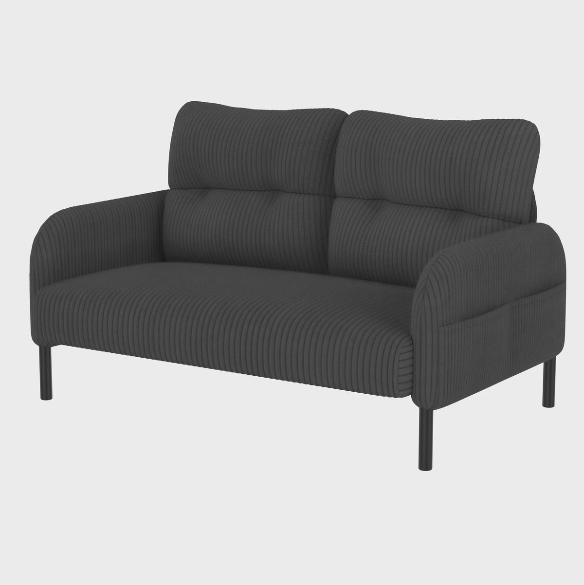 Corduroy 2-zitsbank met hoge rugleuning, zijvak en metalen poten - 120x75x79 cm