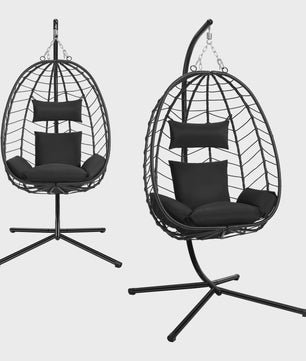 EUGAD Hangende Ei Stoel met Metalen Standaard - Comfortabele Schommelstoel voor Tuin & Balkon (150 kg)