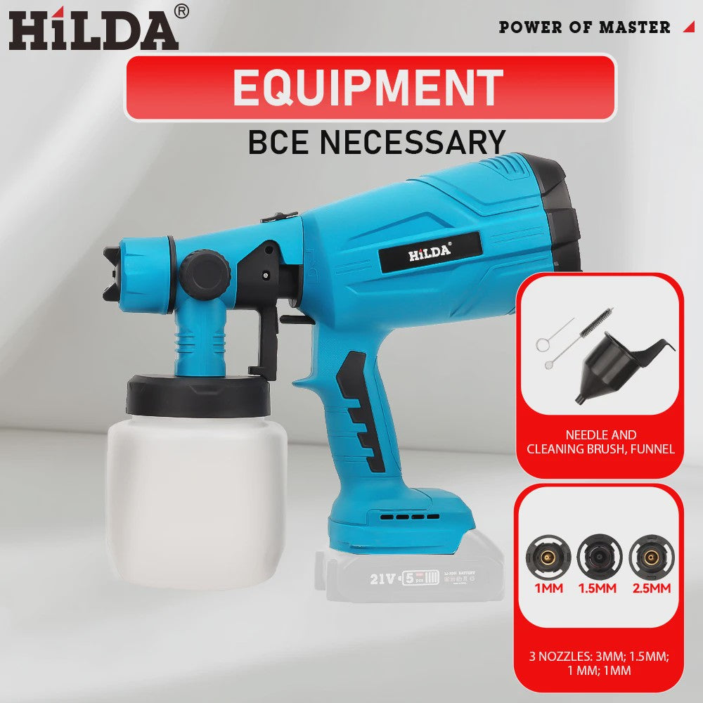 HILDA 21V Accu Verfspuit - Krachtige Draadloze HVLP Spuit voor Doe-het-zelf, Meubels, Muren & Auto (Makita Accu Compatibel)