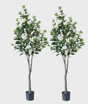 Set van 2 Kunst Camellia Bomen - Realistische Kunstplant met Bloemen en Pot - 180cm