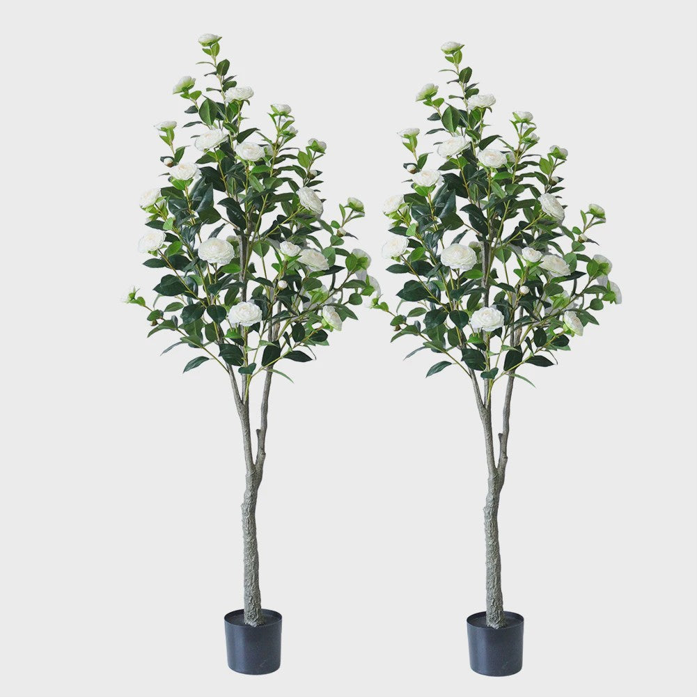 Set van 2 Kunst Camellia Bomen - Realistische Kunstplant met Bloemen en Pot - 180cm