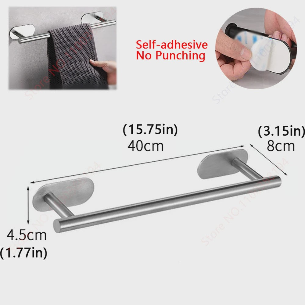 Set Badkamer Accessoires: Handdoekrek, Toiletrolhouder, Haak & Ring - Zwart