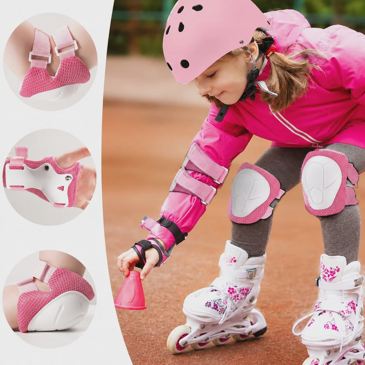 Kinder Helm & Beschermers Set Roze - Verstelbaar voor Fiets, Skateboard, Scooter