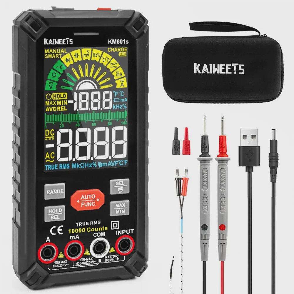 KAIWEETS KM601S/KM602 Digitale Multimeter: Smart & Manual, True-RMS, 10000/6000 Counts, Zaklamp