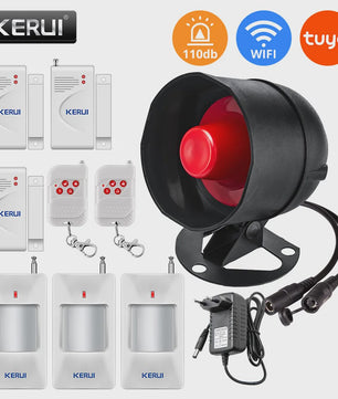 KERUI Tuya Smart WIFI Alarmsysteem Kit met 110dB Sirene, Bewegingsmelder en Deursensor