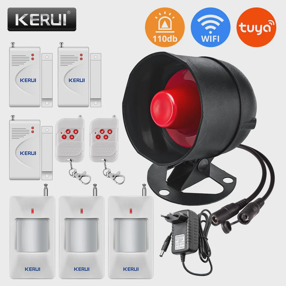 KERUI Tuya Smart WIFI Alarmsysteem Kit met 110dB Sirene, Bewegingsmelder en Deursensor
