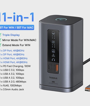 Baseus 12-in-1 USB-C Docking Station: 4K HDMI, Dual Display, RJ45, PD 100W