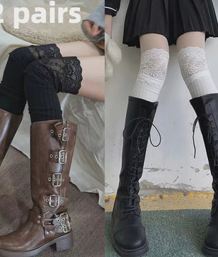 Dames Hoge Sokken met Kant - Lolita Stijl, Warm & Trendy voor Laarzen
