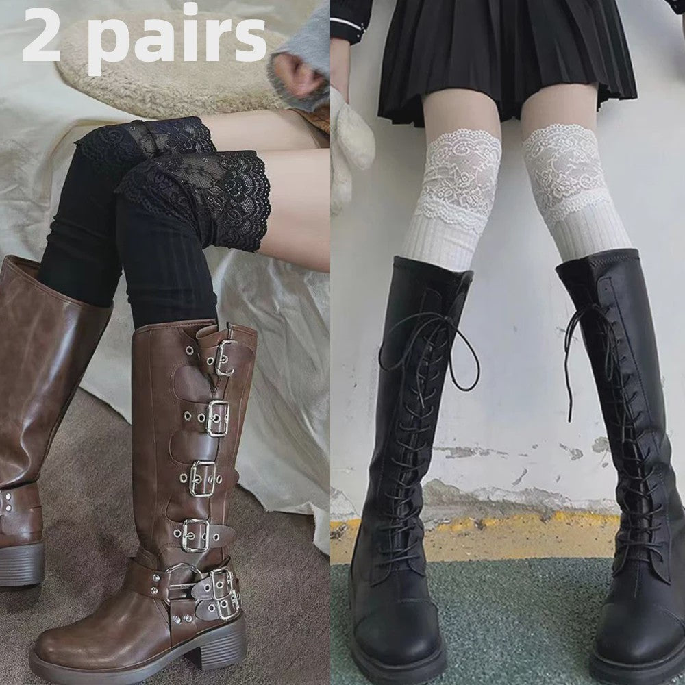Dames Hoge Sokken met Kant - Lolita Stijl, Warm & Trendy voor Laarzen