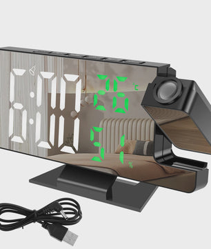 Moderne LED Digitale Projectiewekker met Spiegel & 180° Draaibare Projector