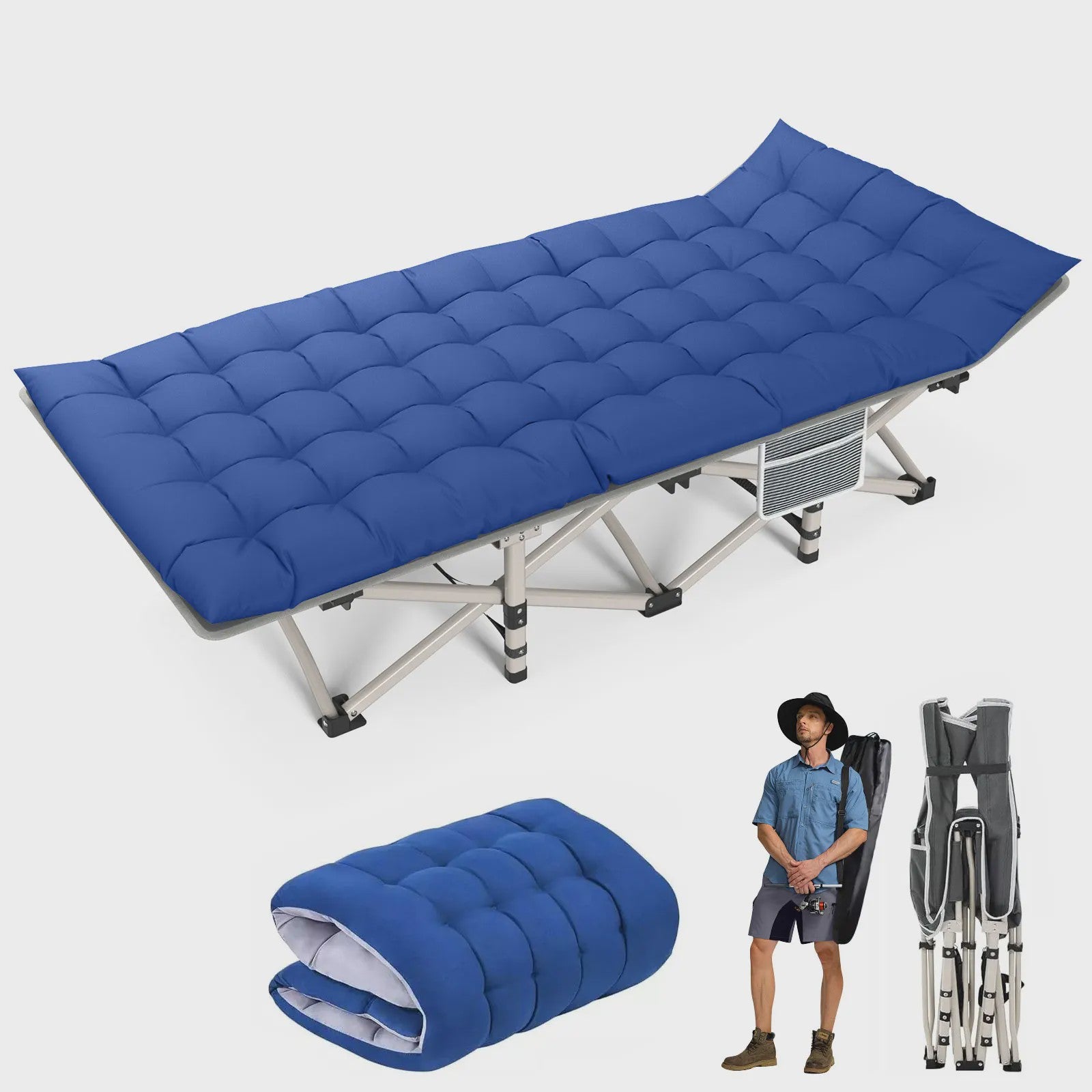 Opvouwbaar Campingbed met Matras - Draagbaar & Robuust Kampeerbed voor Volwassenen (200kg)