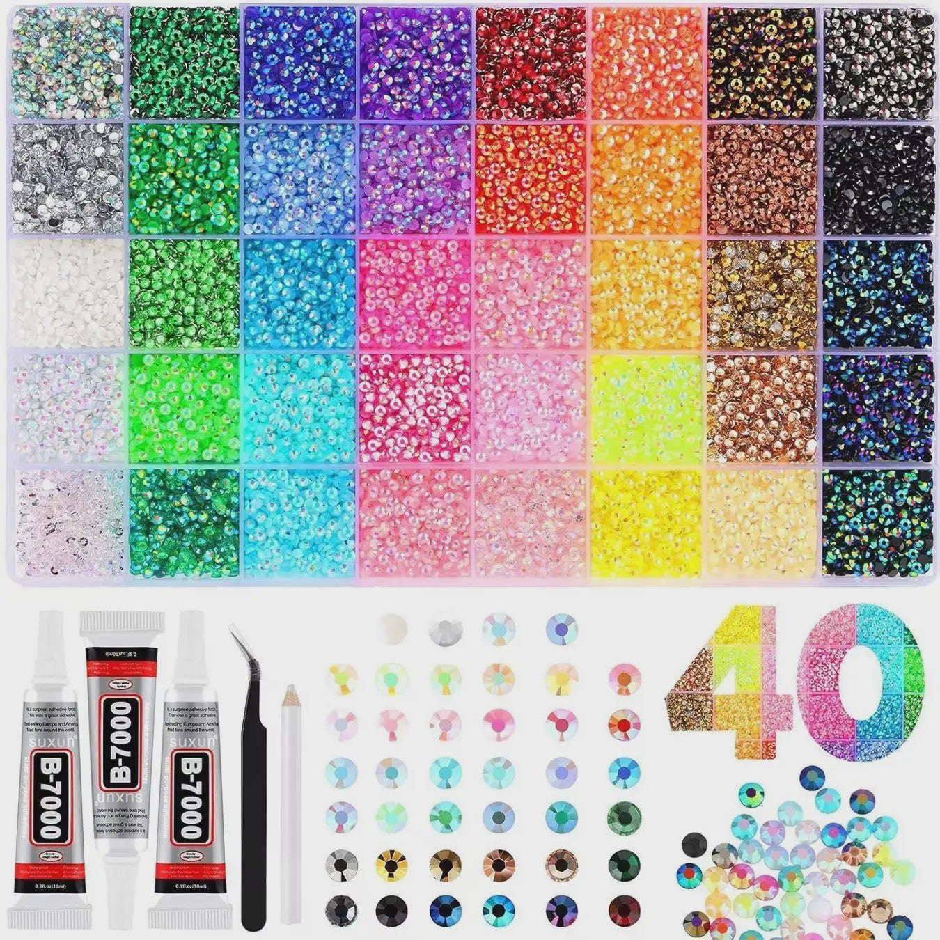 40 Kleuren Strass Steentjes Set 3mm - DIY Versier Kit voor Kleding, Nagels & Decoratie