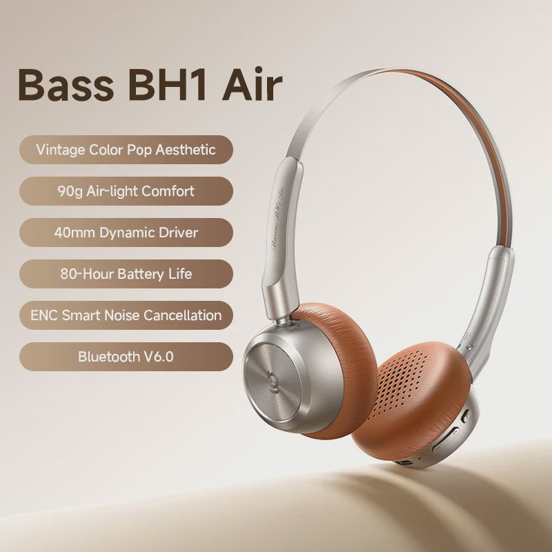Baseus BH1 Air Draadloze Koptelefoon - Lichtgewicht (90g), 80 uur batterij, Bluetooth 6.0, ENC Noise Cancellation