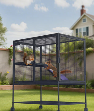 Ruime Multi-Level Kooi voor Kleine Dieren - 91 cm Hoog, Met Plateaus, Helling & Opbergruimte