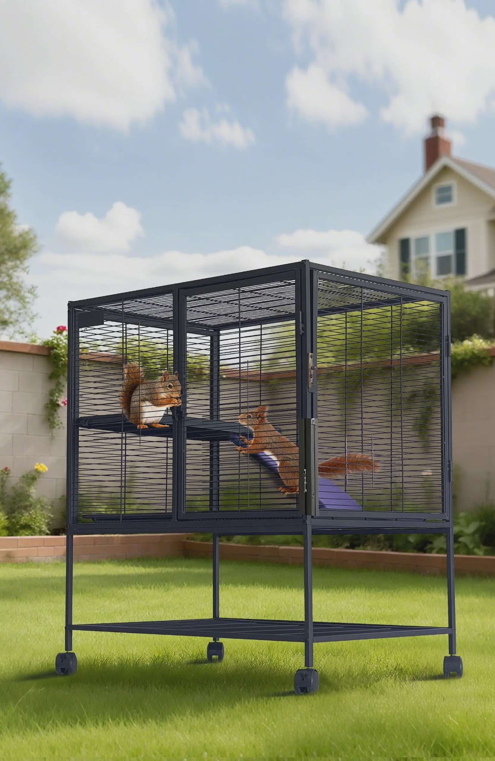 Ruime Multi-Level Kooi voor Kleine Dieren - 91 cm Hoog, Met Plateaus, Helling & Opbergruimte