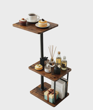 C-vormige bijzettafel met 360° draaibaar blad, in hoogte verstelbaar, 3 etages opbergruimte
