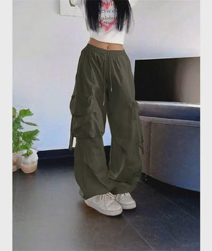 Oversized Cargo Jogger Broek Dames - Vintage Stijl Hoge Taille Zwart