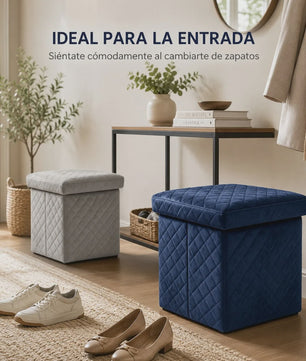 3-in-1 Opvouwbare Fluwelen Opberg Poef met Diamant Design - 38x38x35cm