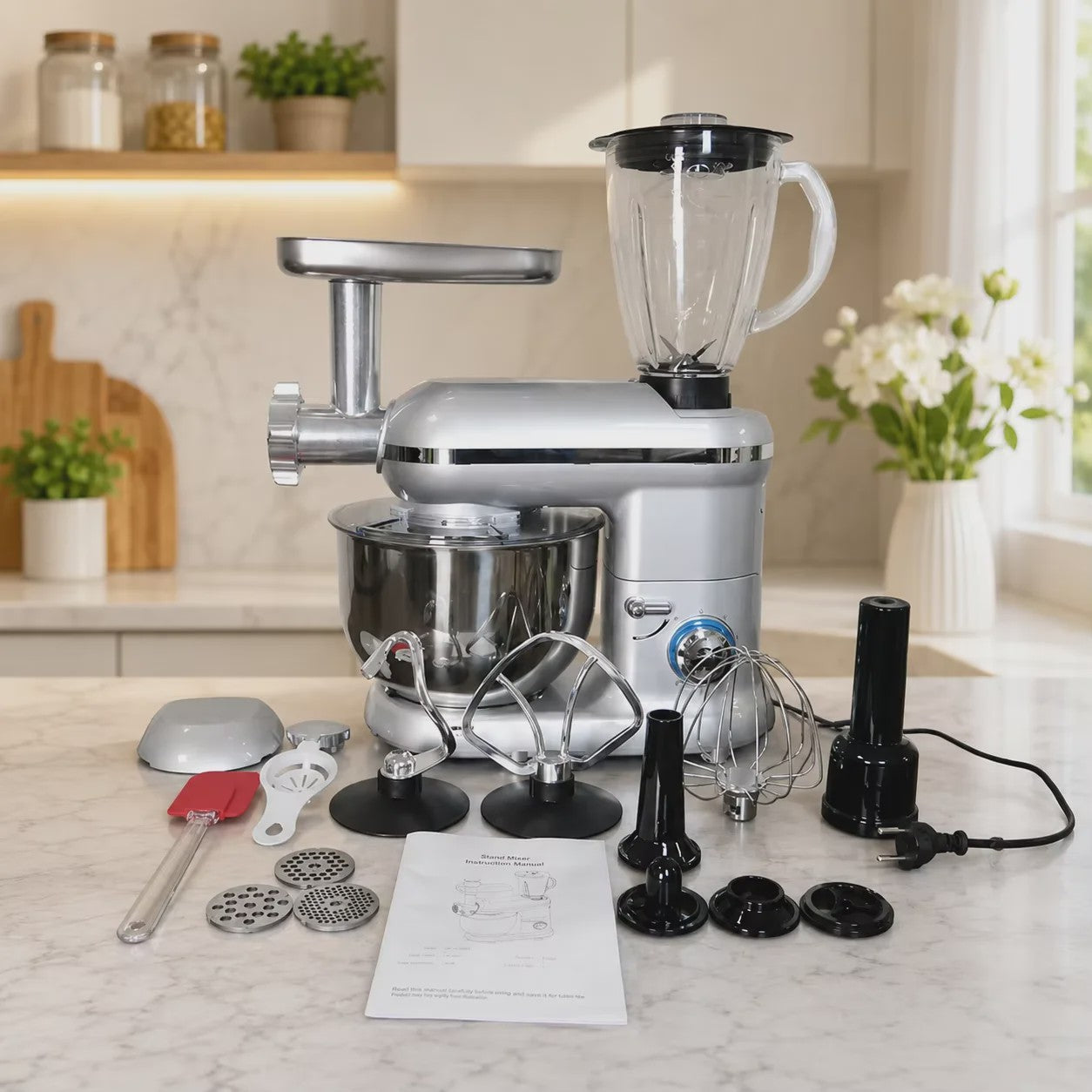 Krachtige 1900W Keukenmachine met 6L Kom: Mixer, Gehaktmolen & Blender