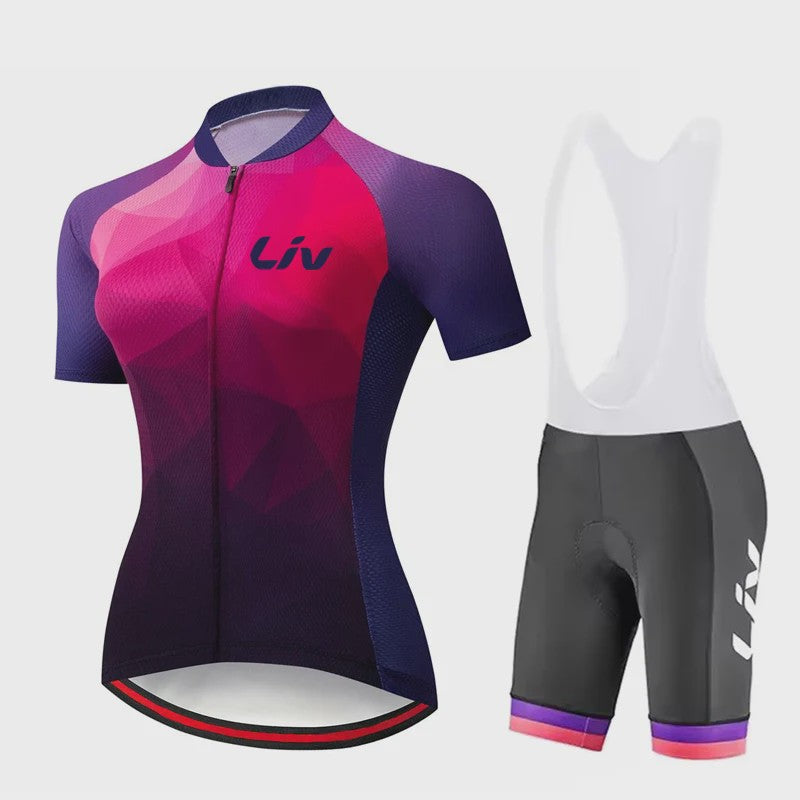 LIV Dames Fietsset Zomer - Korte Mouwen Jersey & Bibshort - Sneldrogend