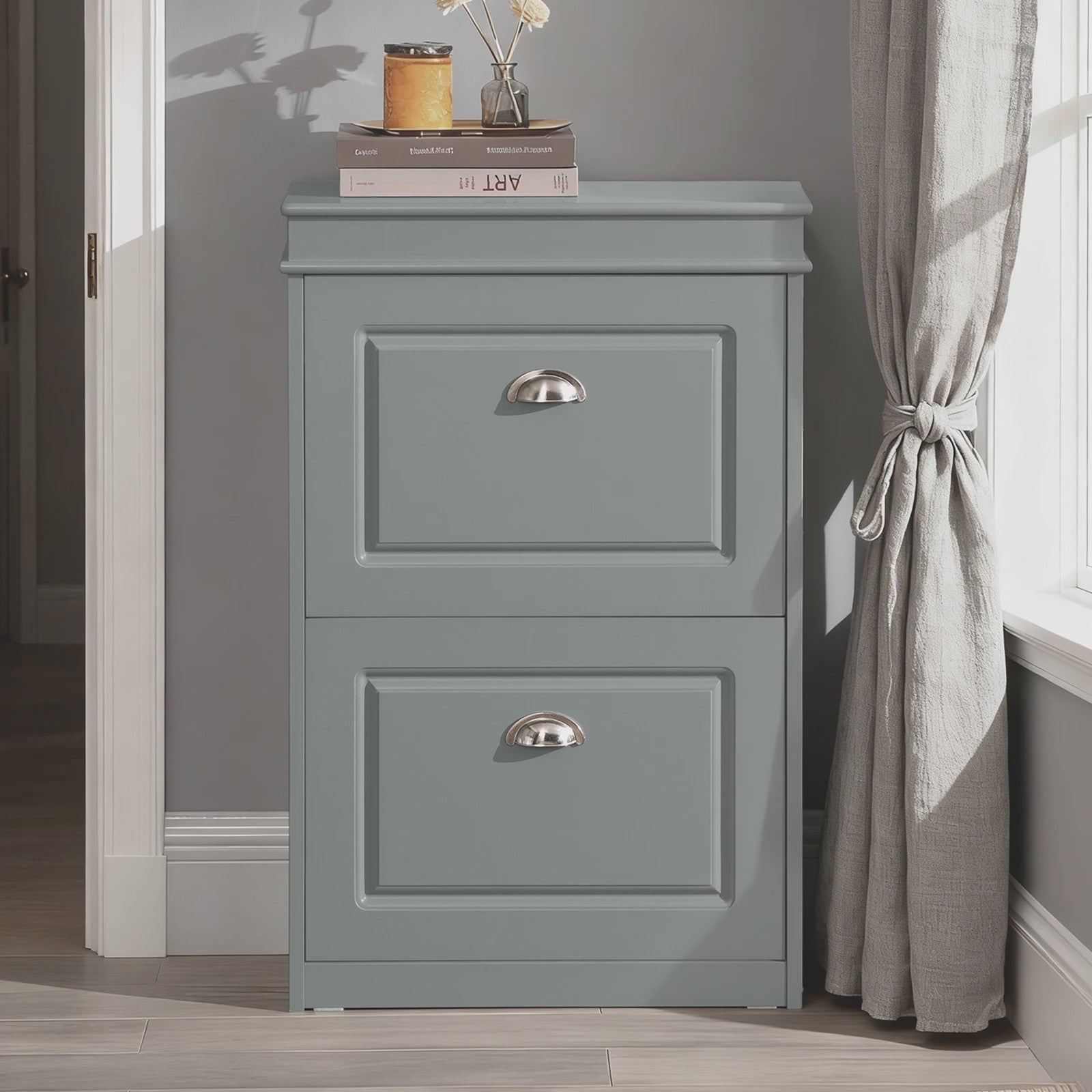Stijlvolle Schoenenkast met 2 Klepkasten en 4 Opbergvakken - 54x83x24cm