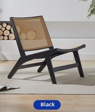 Luxe Fauteuil van Massief Hout en Rotan - Stijlvolle Relaxstoel voor Woonkamer of Balkon