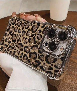 Luxe Leopard Print Telefoonhoesje met Plating & Anti-Val Bescherming voor Samsung