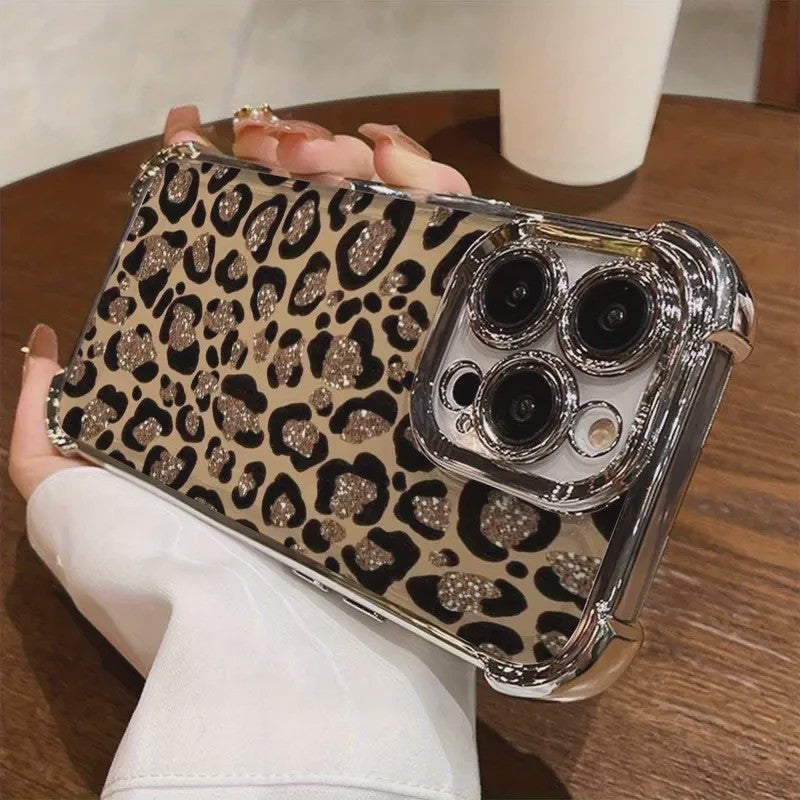 Luxe Leopard Print Telefoonhoesje met Plating & Anti-Val Bescherming voor Samsung