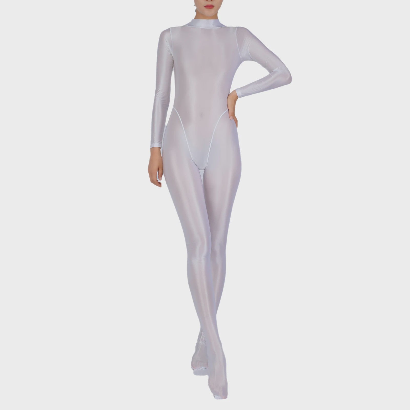 Dames Full Body Jumpsuit met Voetjes - Lange Mouwen, Strakke Sport Bodysuit voor Yoga & Gym