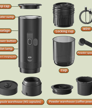 Draagbare 2-in-1 Koffiemachine: Draadloos, Elektrisch, voor Auto, Thuis & Camping - Capsules & Gemalen Koffie