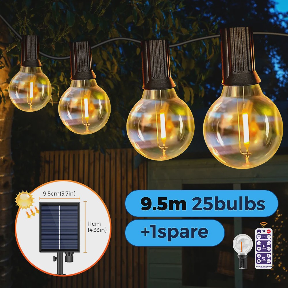 12M 30 LED G40 Slinger Verlichting - Solar & USB, Waterdicht, Buiten