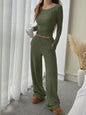 Dames Ribgebreide Set: Losvallende Top met Wijde Broek