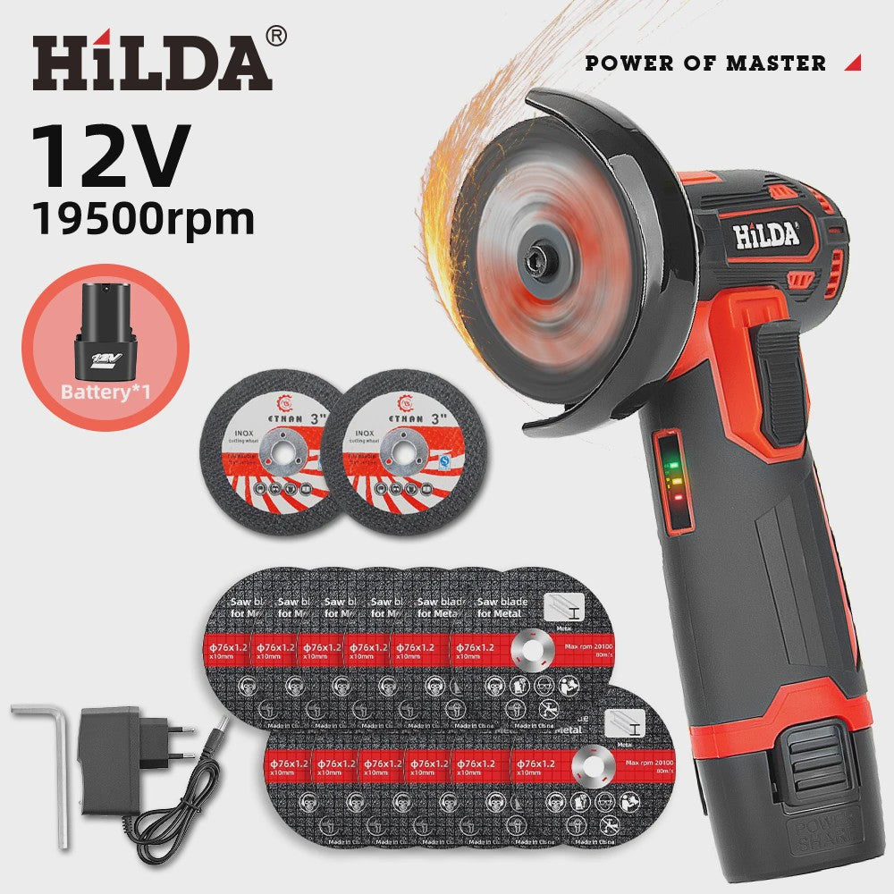 HILDA 12V Mini Haakse Slijper - Snoerloos, Oplaadbaar voor Slijpen, Polijsten & Snijden
