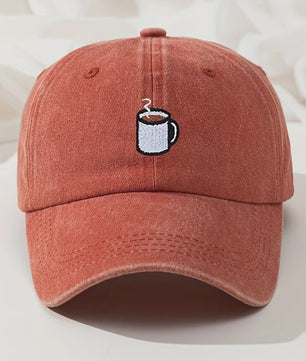 Retro Gewassen Baseball Cap met Koffiekopje Borduurwerk - Verstelbaar & Casual