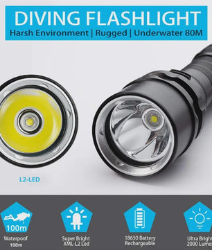 ESMARTER Professionele Duiklamp LED Super Fel T6/L2 Waterdicht met 18650 Batterij
