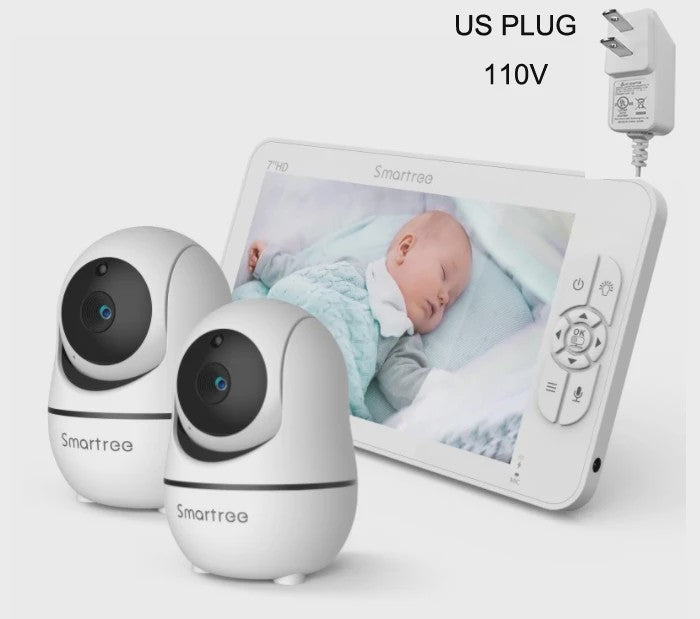 7" HD Babyfoon met 2 Camera's, Split Screen, Pan/Tilt/Zoom & 4000mAh Batterij