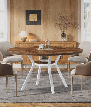 Ronde Eettafel 120cm met Opslag - Hout & Metaal - Geschikt voor 4-6 Personen
