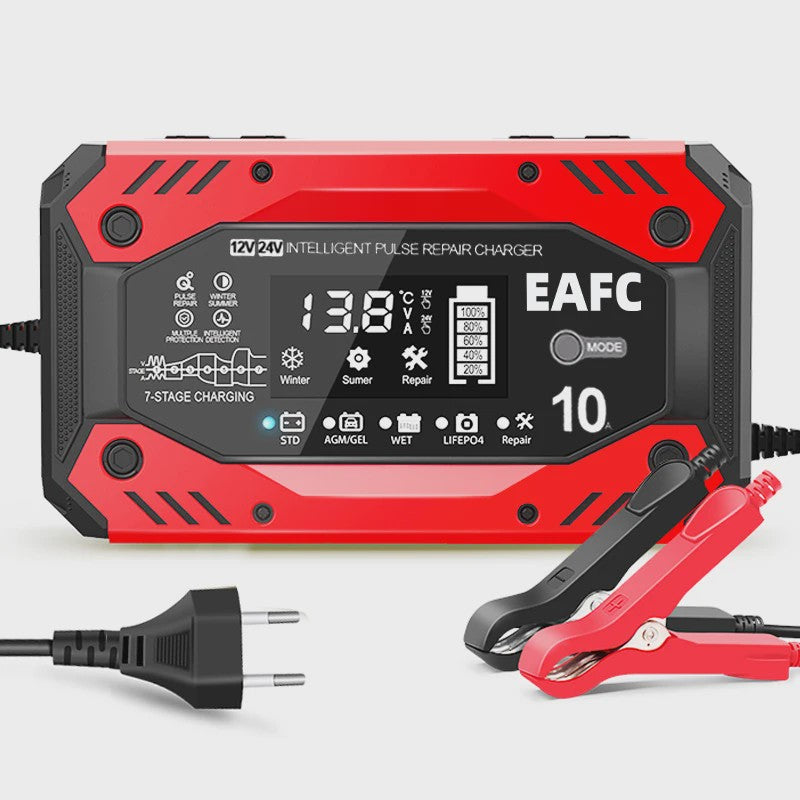 Slimme Acculader 12V/24V met Pulsreparatie & LCD Display - Voor Auto & Motor
