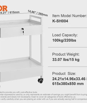 3-Laags Metalen Laboratorium Trolley - Mobiele Werkwagen met 100kg Draagvermogen