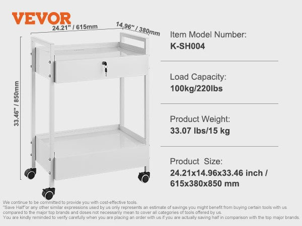 3-Laags Metalen Laboratorium Trolley - Mobiele Werkwagen met 100kg Draagvermogen