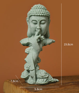 Zen Boeddha Beeld Groen Zandsteen - Sfeervolle Decoratie voor Huis en Bureau