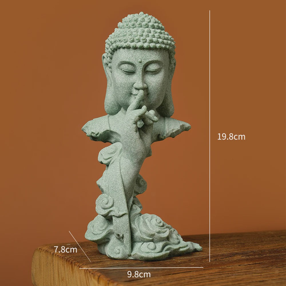 Zen Boeddha Beeld Groen Zandsteen - Sfeervolle Decoratie voor Huis en Bureau