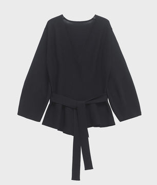 Gebreide Dames Blazer met Schouderpadden en Ceintuur - Retro V-hals