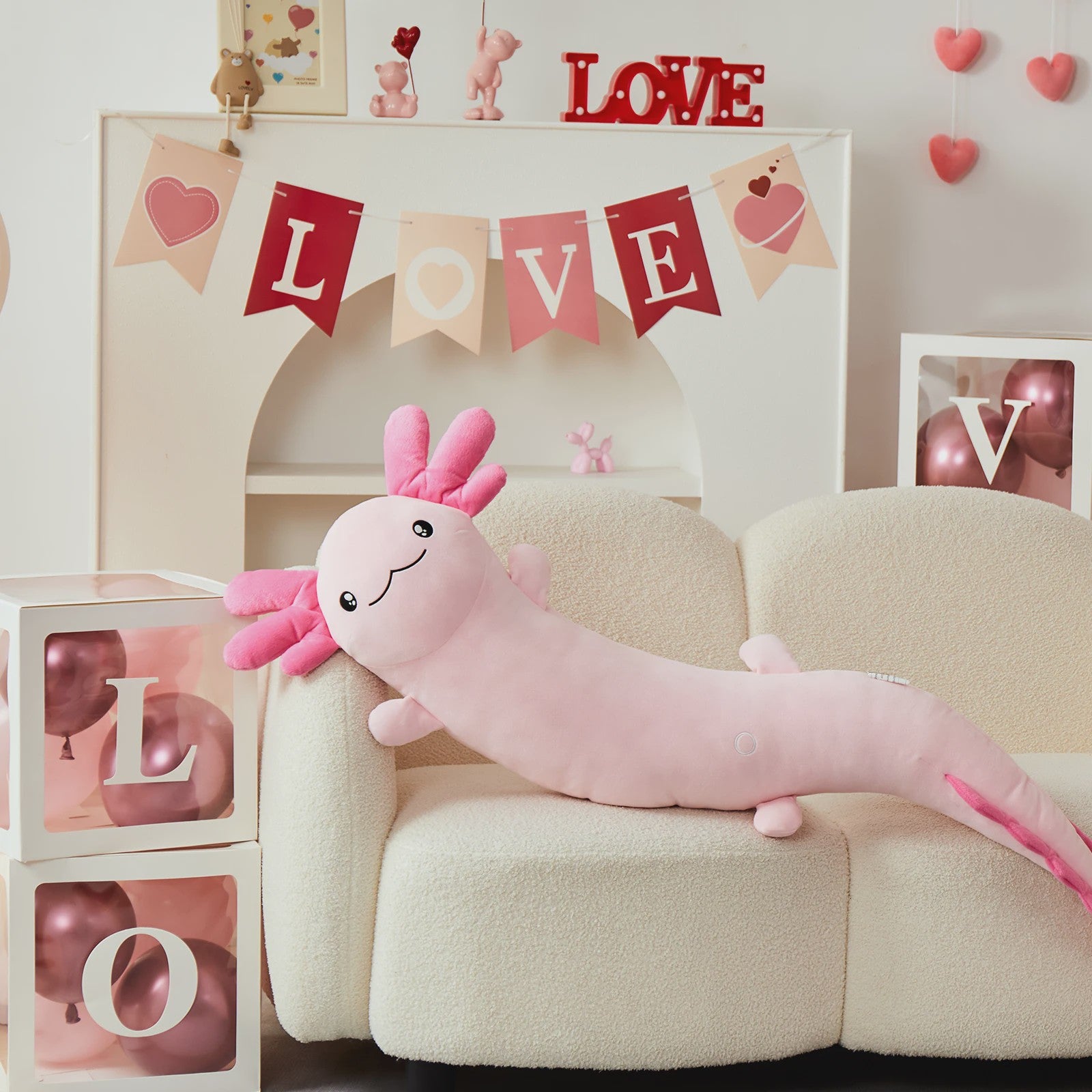 Glow-in-the-dark Axolotl Knuffelkussen 122cm - Magisch Pluche Kussen met Lichtgevende Oren, Cadeau voor Kinderen & Tieners