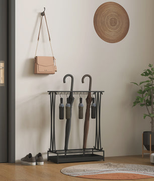 Stijlvolle Paraplustandaard met 24 Haken en Afneembare Drip Tray