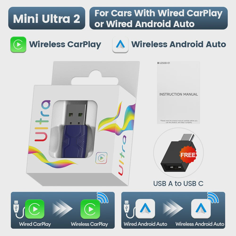 CarlinKit 5.0 Mini Ultra Draadloze Adapter voor Android Auto & CarPlay