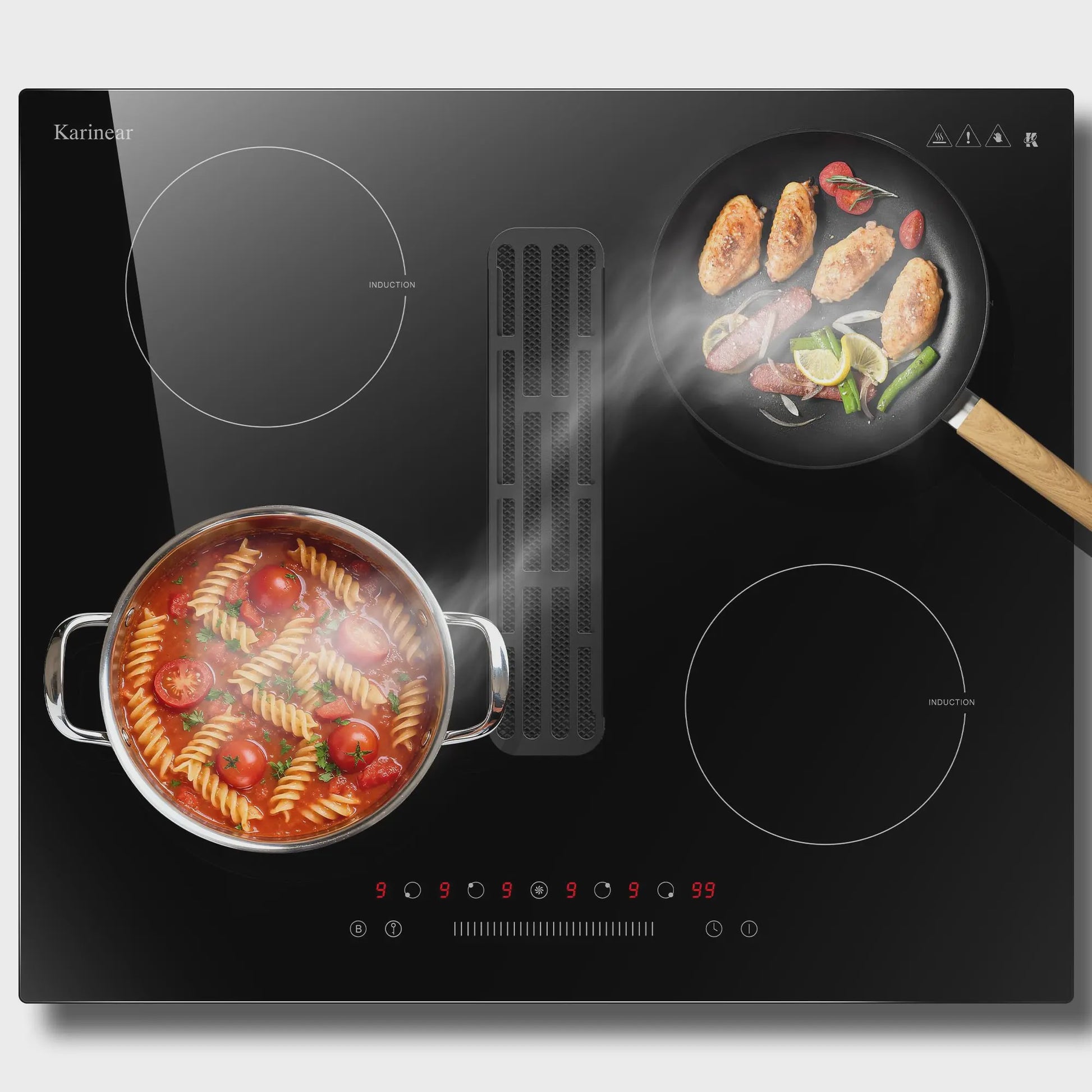Karinear Inbouw Inductie Kookplaat met Afzuiging - 60cm, 6400W, 9 standen, Timer & Boost